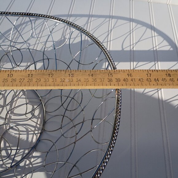 Silverplate Metal Wire Decorative Basket for Bread Fruit Large Silver Bowl Vtg - Picture 8 of 14